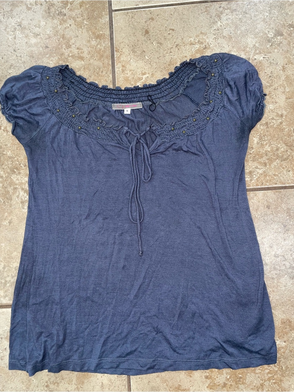 Julia’s Closet Top Navy Blue with green beads